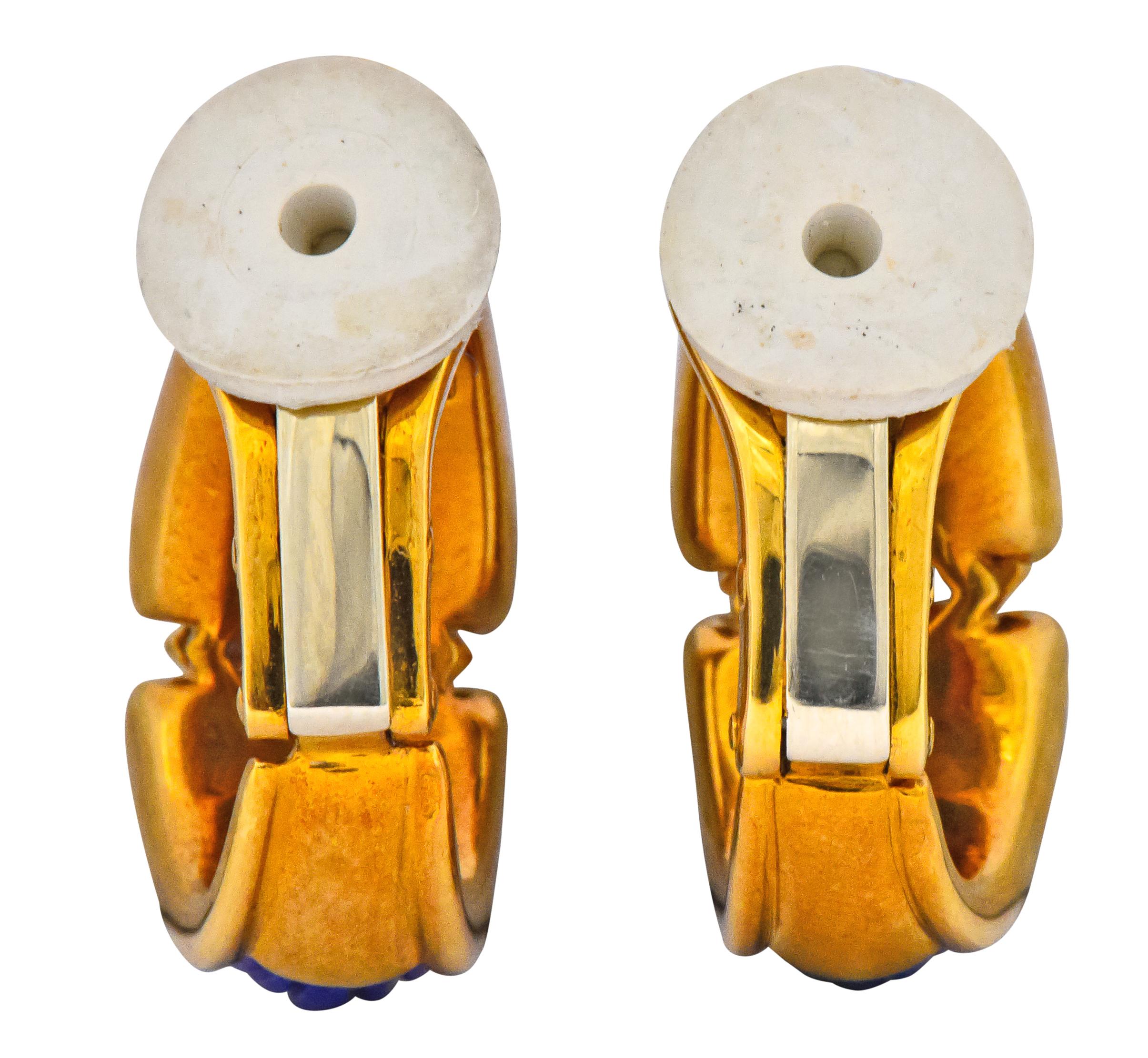 Women's or Men's Boucheron Vintage 0.51 Carat Diamond Lapis 18 Karat Gold Ear-Clip Earrings