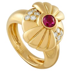 Boucheron Vintage 18K Yellow Gold Diamond and Burma Ruby Ring