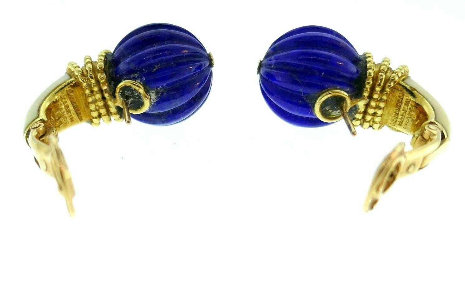 Boucheron Vintage 1970s Yellow Gold Lapis Earrings In Excellent Condition For Sale In Beverly Hills, CA