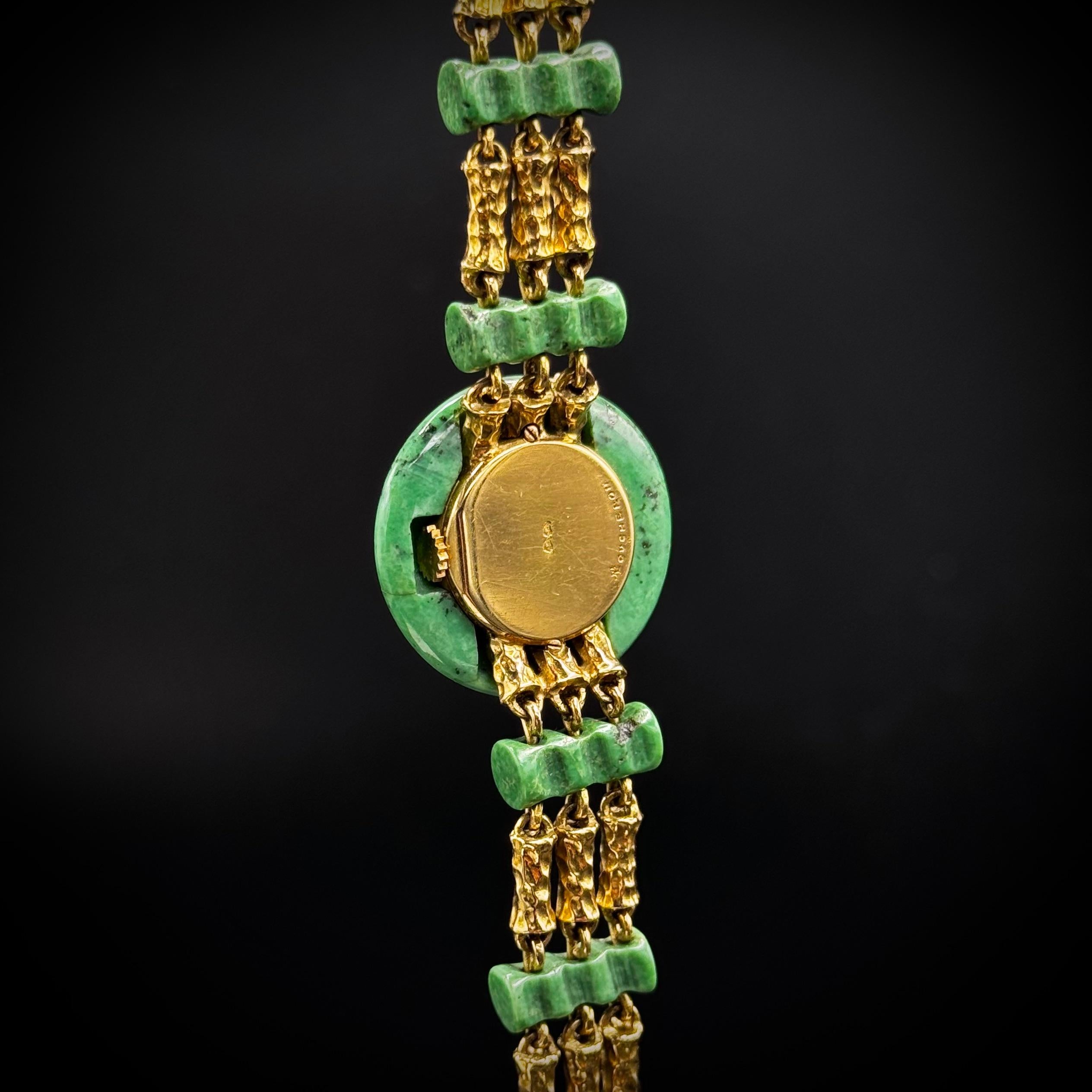 Boucheron, montre vintage en bambou, anyolite et diamants en or jaune 18 carats, France, années 1970 en vente 4