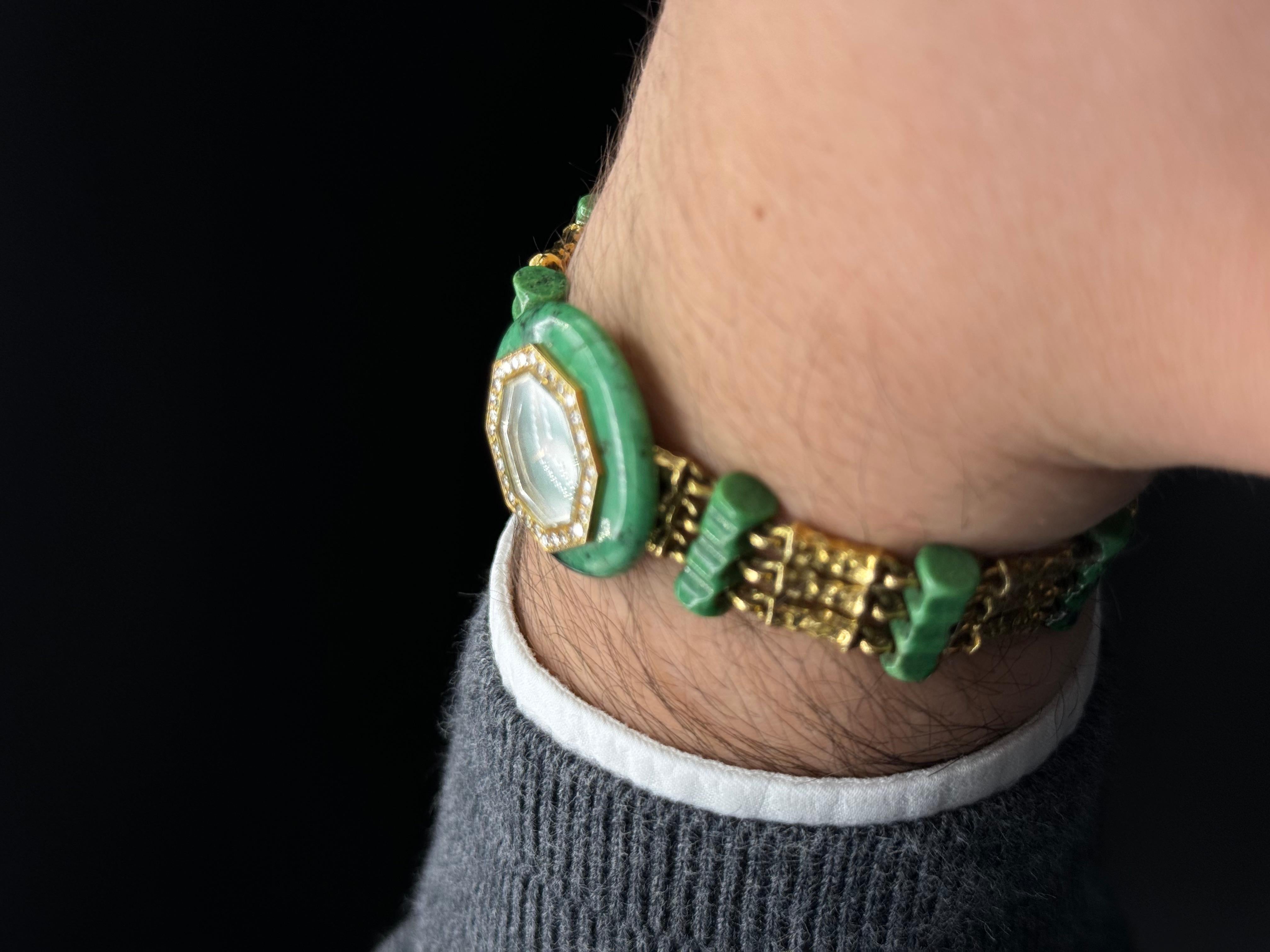 Boucheron Vintage Bamboo Anyolite Diamonds 18K Yellow Gold Watch France 1970s In Good Condition For Sale In Lisbon, PT