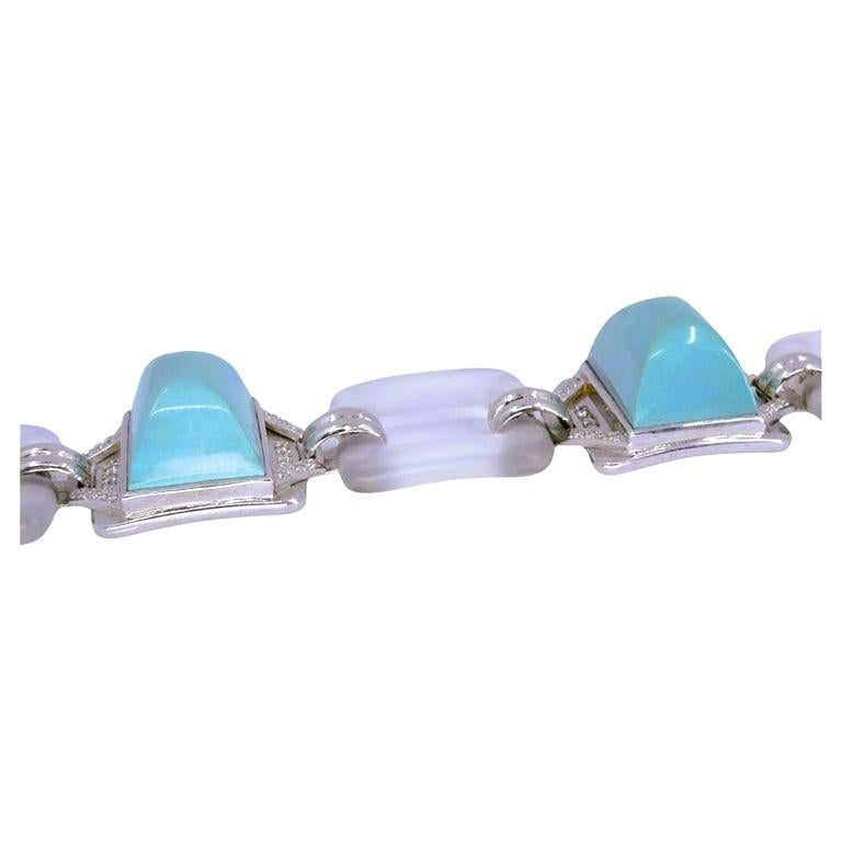 Women's Boucheron Vintage Bracelet Turquoise Diamond White Gold French Estate Jewelry For Sale
