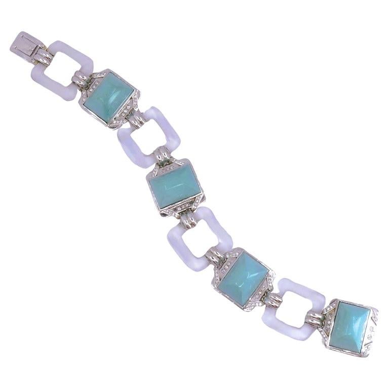Boucheron Vintage Bracelet Turquoise Diamond White Gold French Estate Jewelry For Sale 1