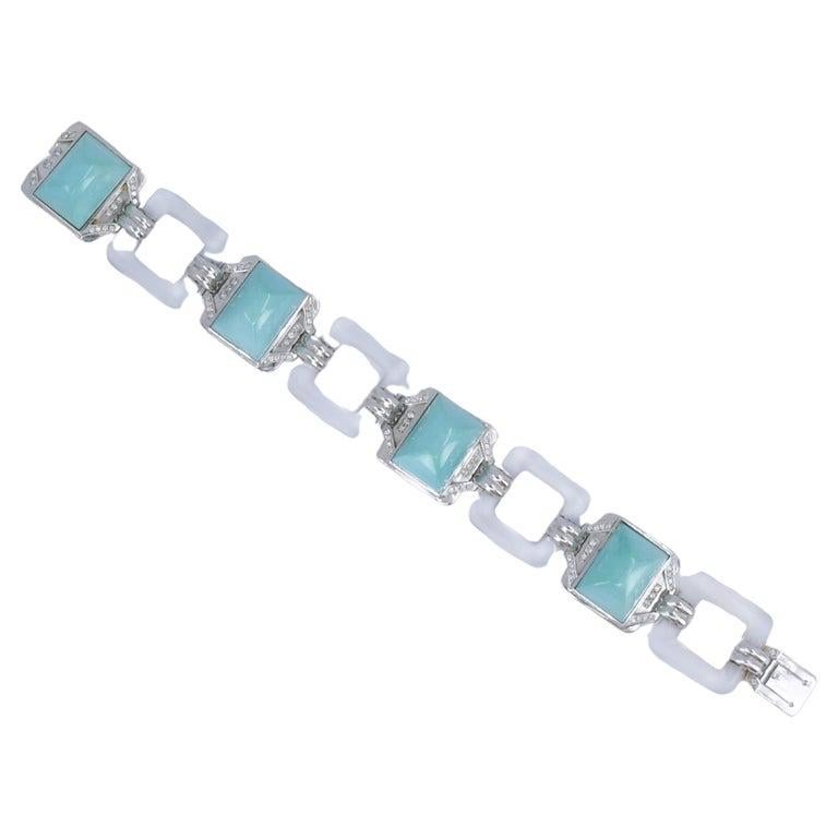 Boucheron Vintage Bracelet Turquoise Diamond White Gold French Estate Jewelry For Sale 2