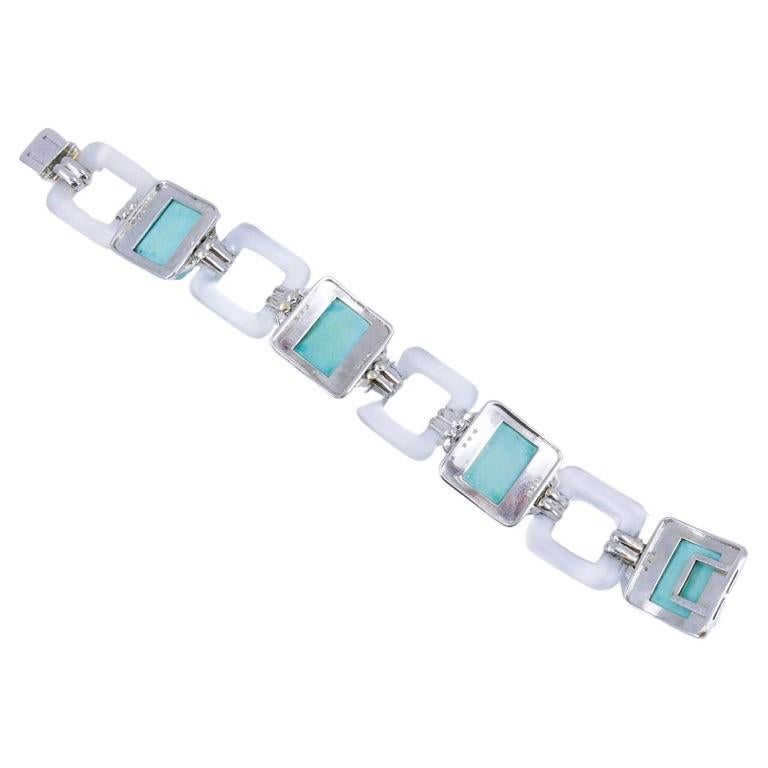 Boucheron Vintage Bracelet Turquoise Diamond White Gold French Estate Jewelry For Sale 3