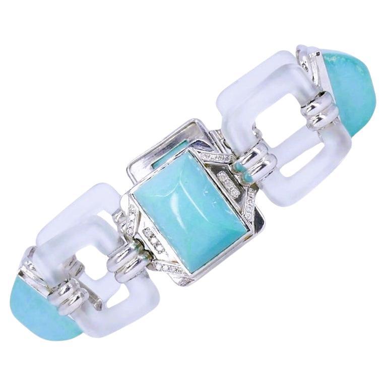 Boucheron Vintage Bracelet Turquoise Diamant Or Blanc French Estate Jewelry
