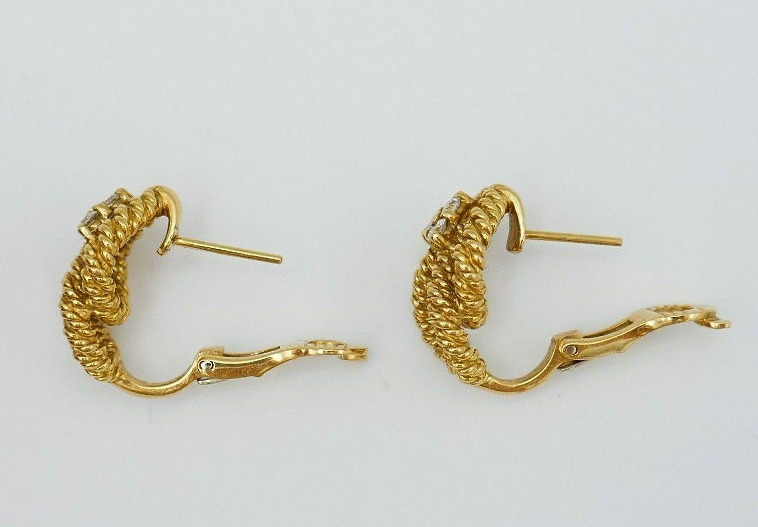 Women's Boucheron Vintage Cable Twist Yellow Gold Diamond Earrings 