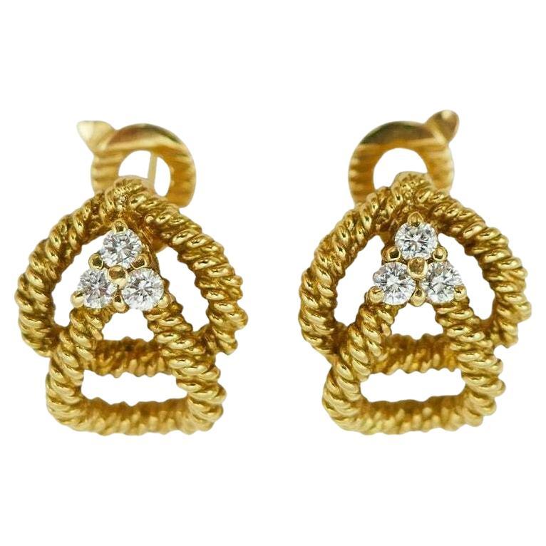 Boucheron Vintage Cable Twist Yellow Gold Diamond Earrings 