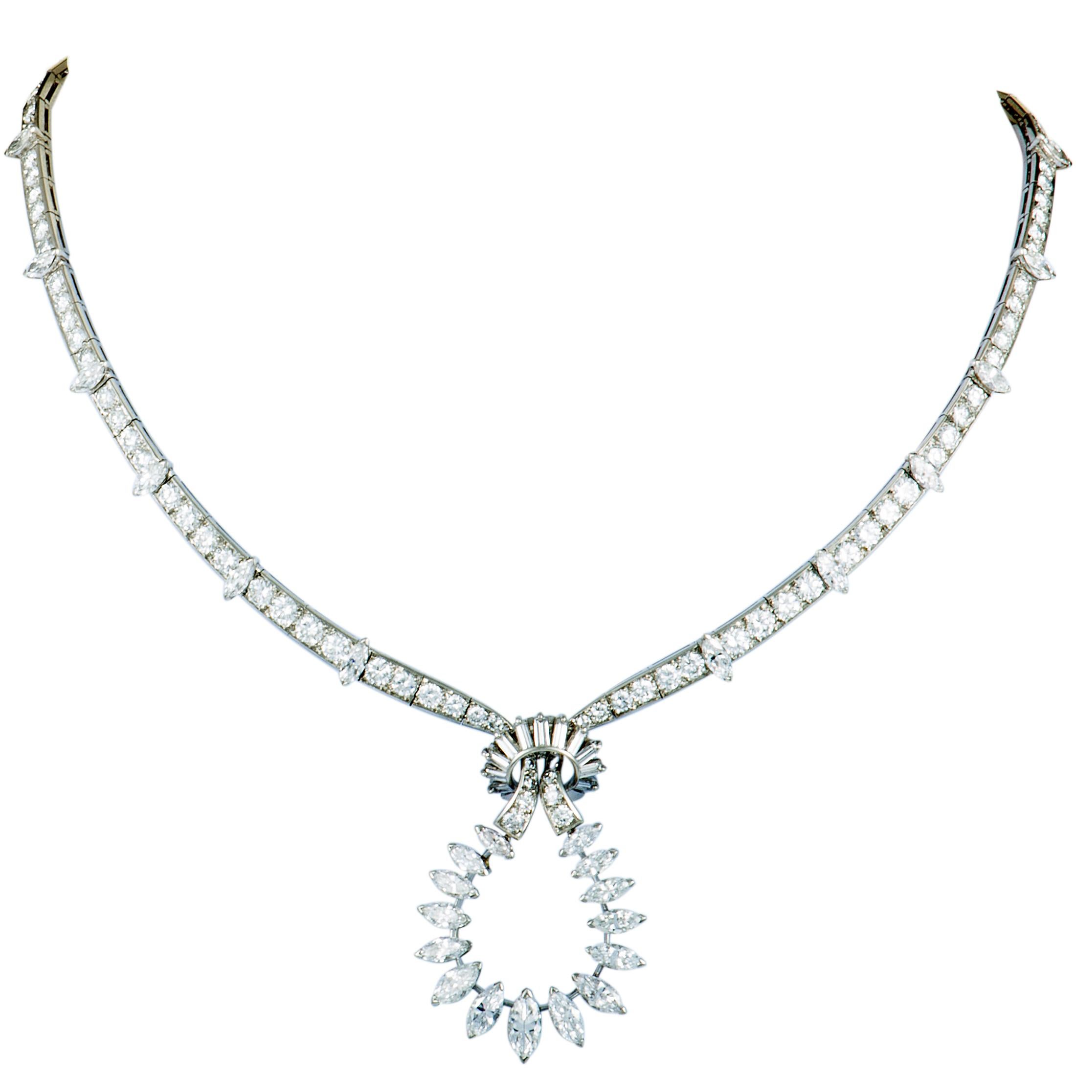 Boucheron Vintage Diamond Knot Platinum Pendant Necklace