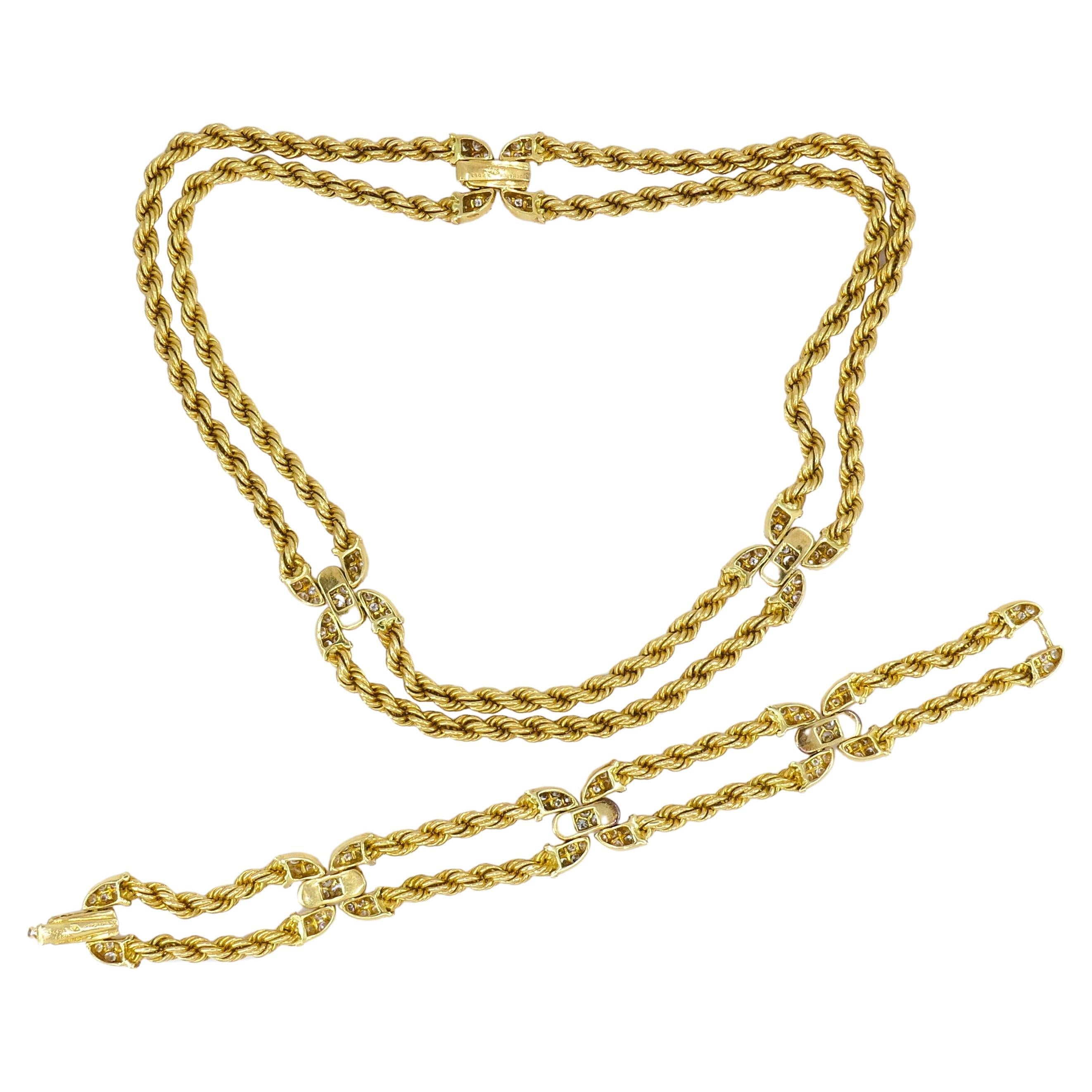 Women's Boucheron Vintage Gold Diamond Necklace Bracelet Set French Estate Jewelry
