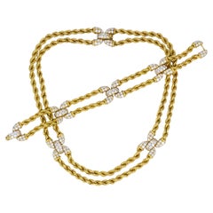Boucheron Vintage Gold Diamond Necklace Bracelet Set French Estate Jewelry