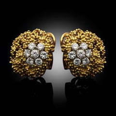 Boucheron Vintage Granulation 18ct Yellow Gold and Diamond Clip Earrings