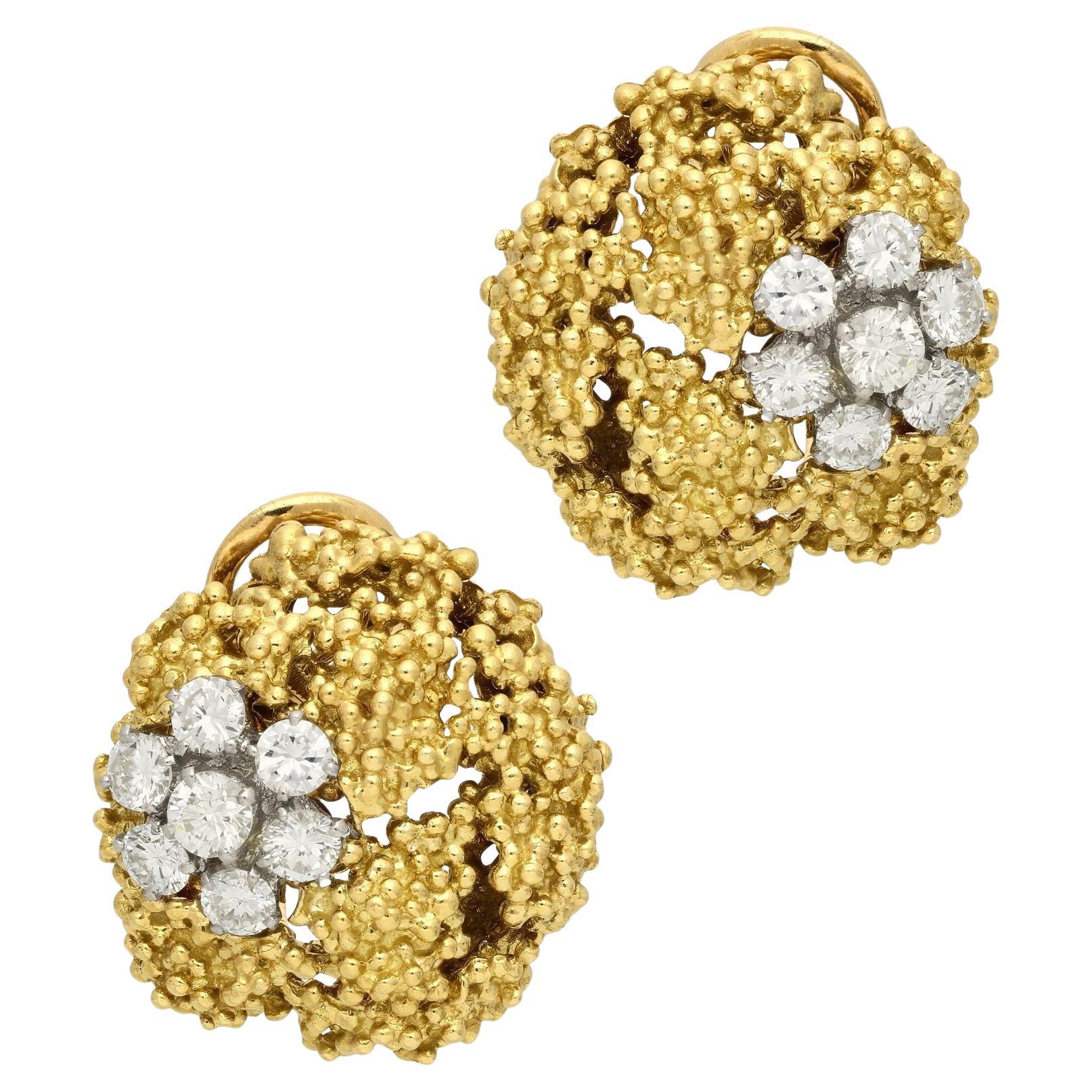 Boucheron Boucles d'oreilles à clip en or jaune 18ct et diamants, Vintage By