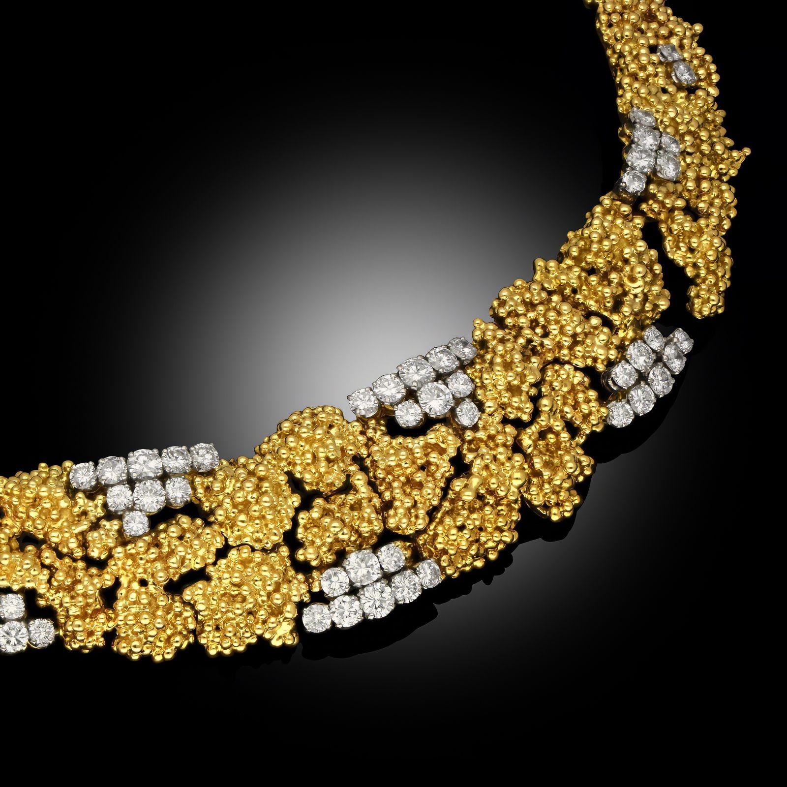 Collana Boucheron Vintage Granulation in oro giallo 18 ct e diamanti In condizioni buone in vendita a London, GB