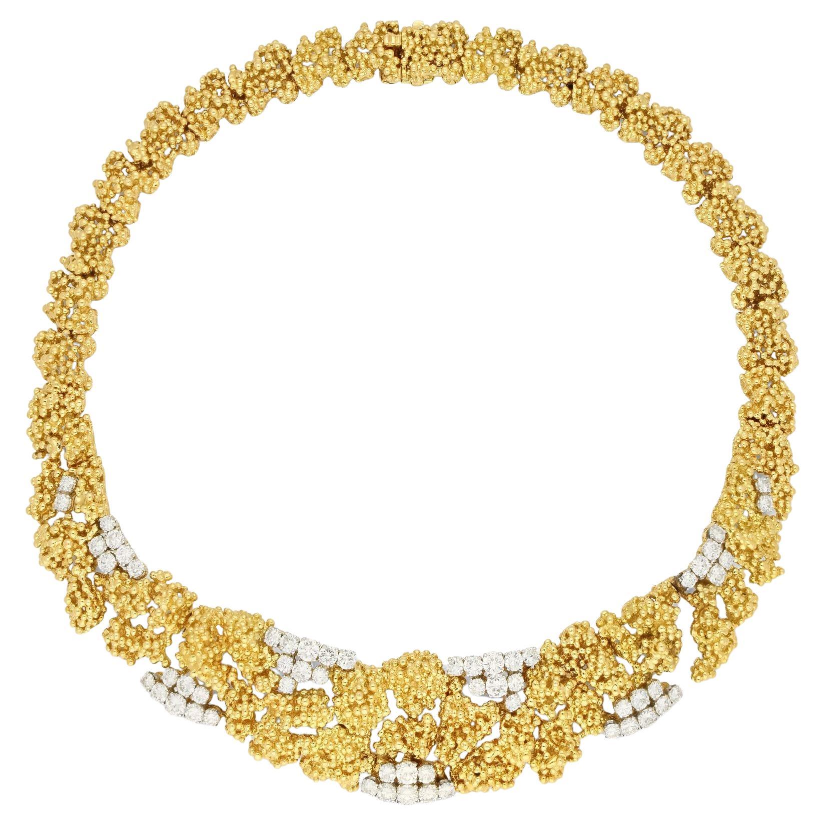 Collana Boucheron Vintage Granulation in oro giallo 18 ct e diamanti in vendita