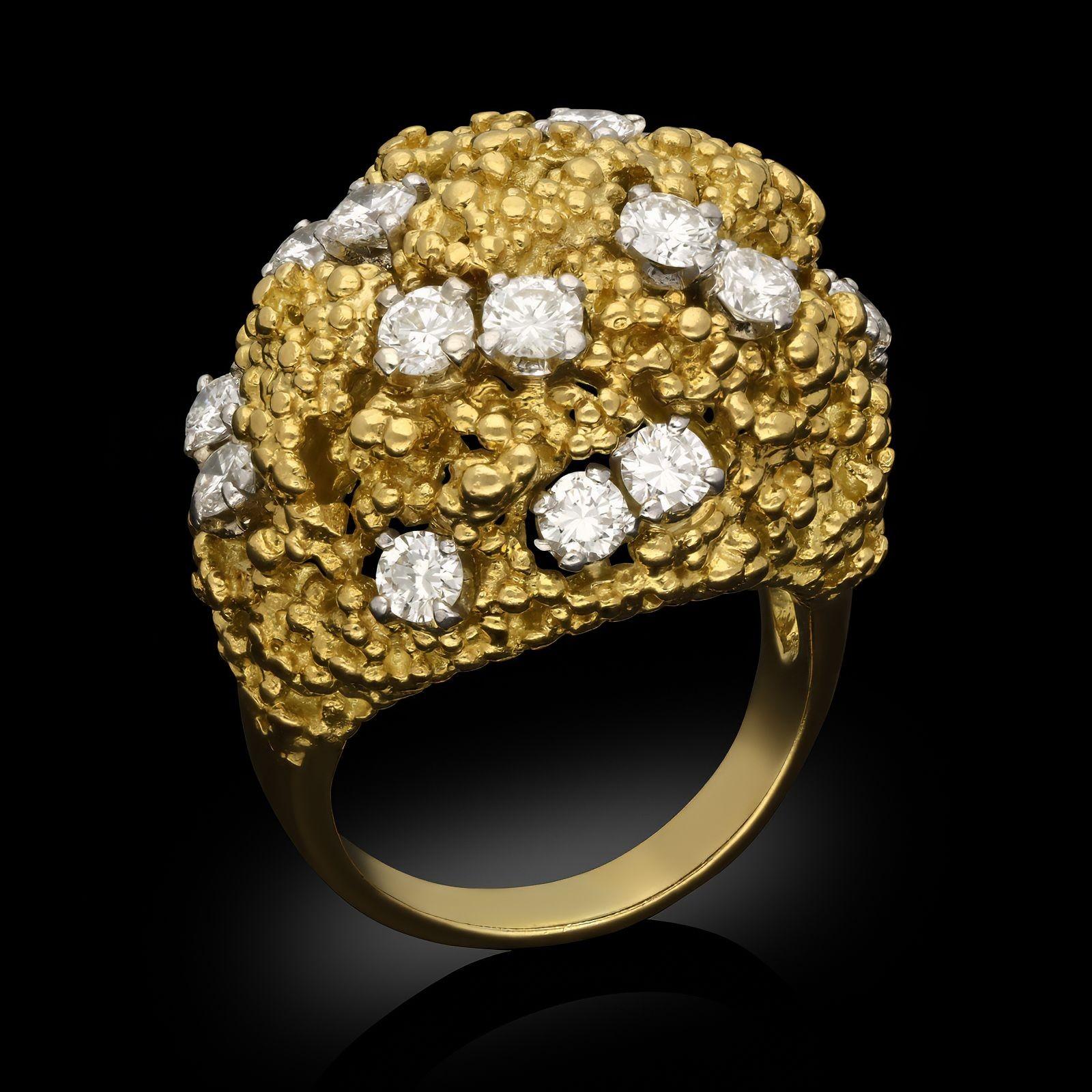 Boucheron Vintage Granulation 18ct Gelbgold und Diamant Ring (Brillantschliff) im Angebot