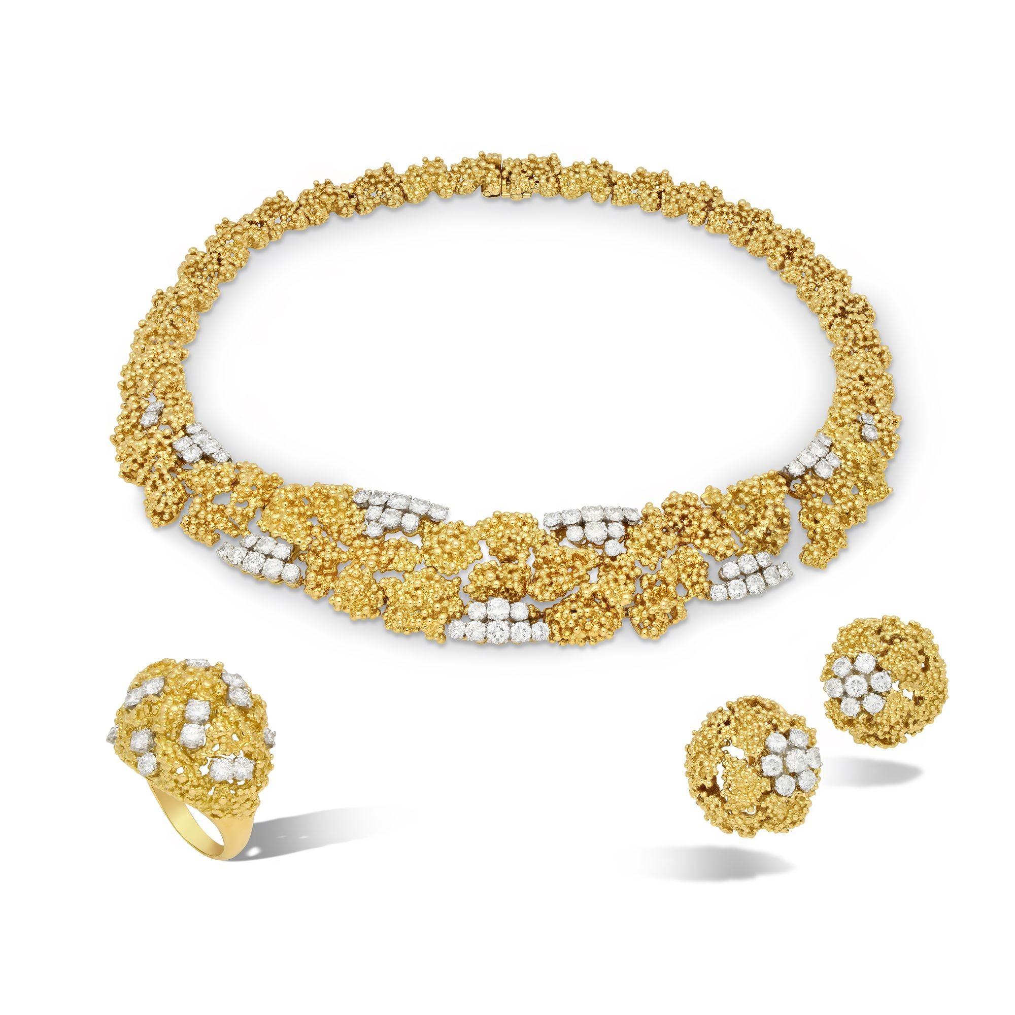 Boucheron Vintage Granulation 18ct Gelbgold und Diamant Ring für Damen oder Herren im Angebot