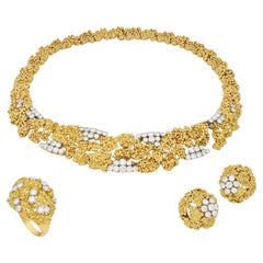 Boucheron Vintage Granulation 18ct Yellow Gold and Diamond Suite Circa 1960