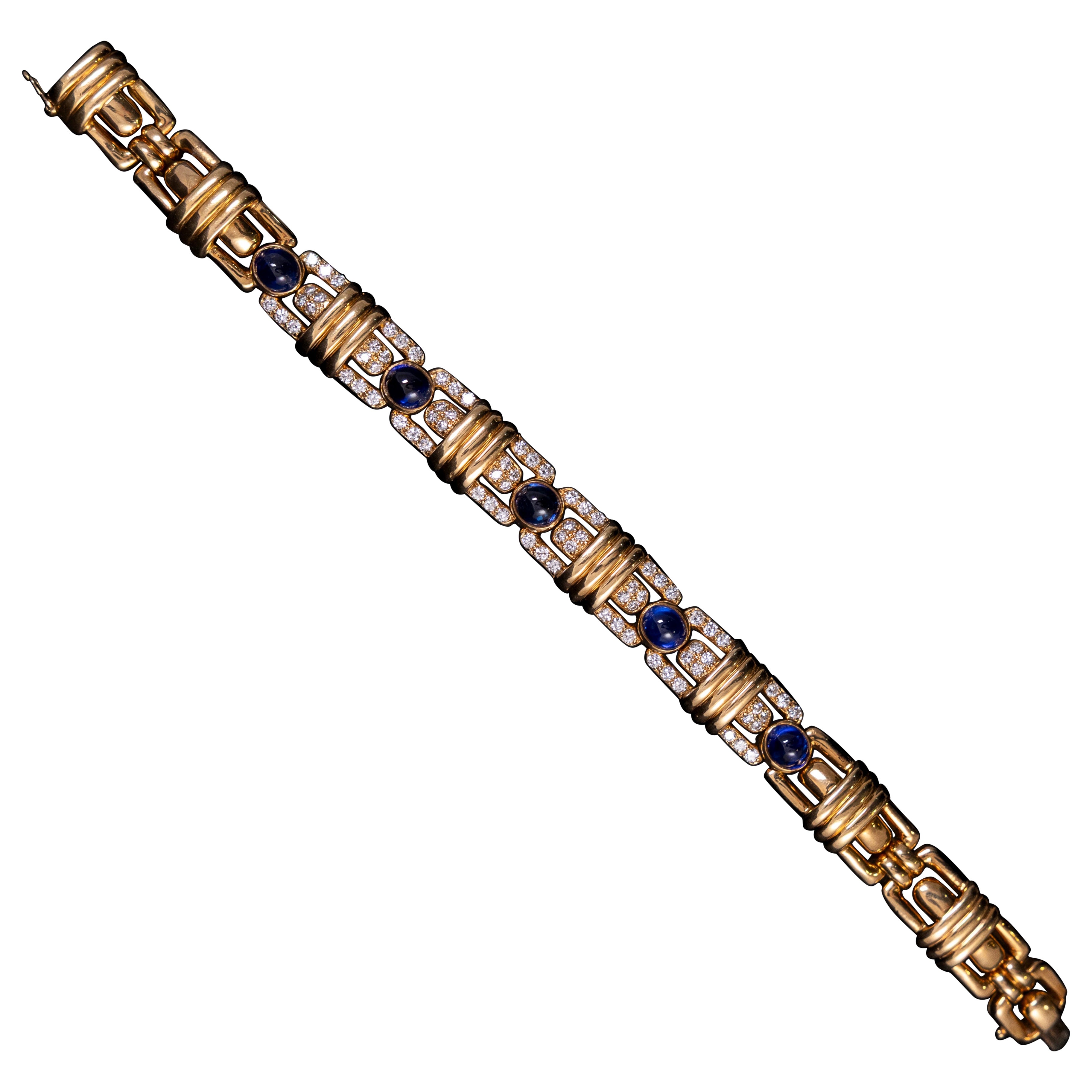 Boucheron Brazalete Vintage Zafiro Diamante Oro Amarillo 18K Francés Años 1980-1990