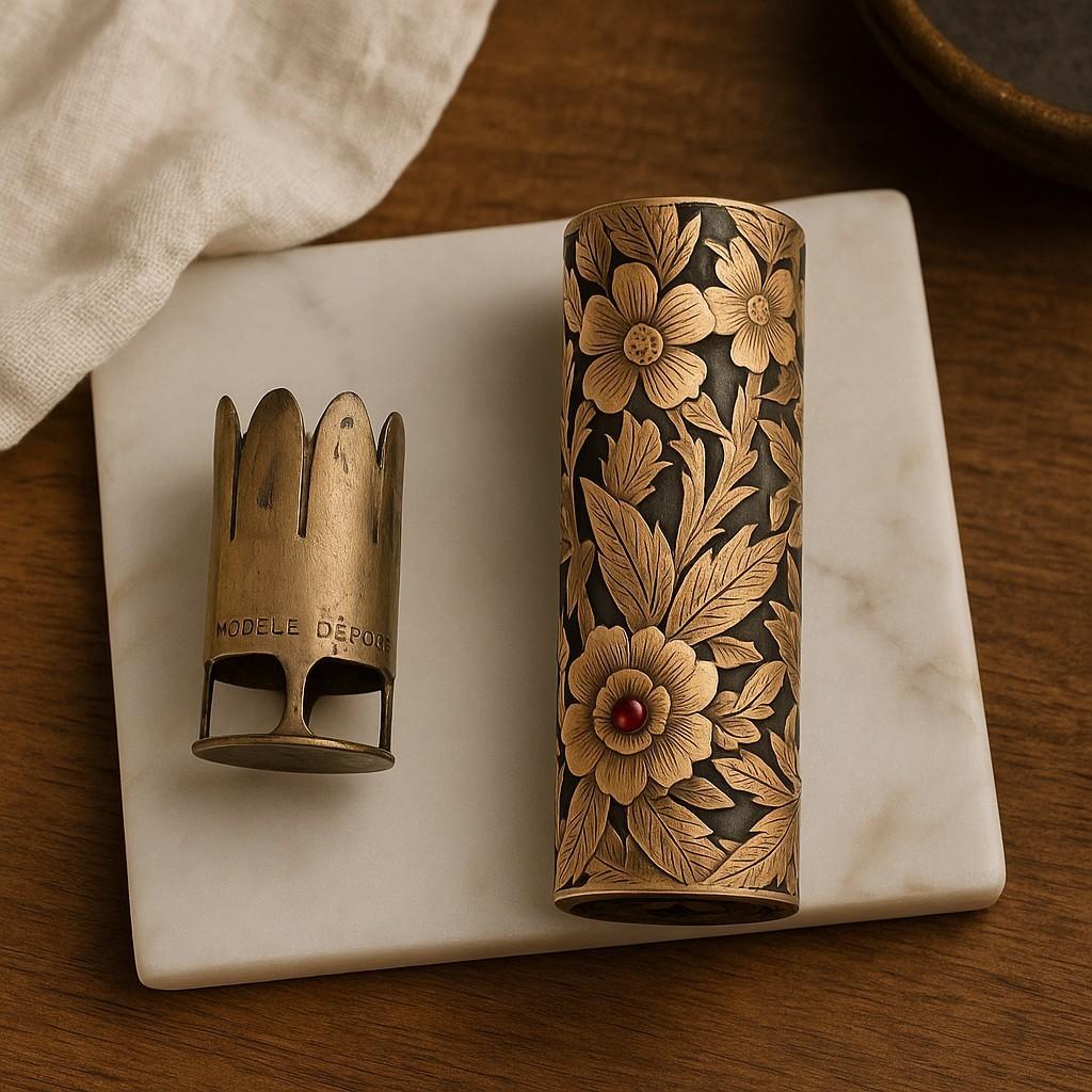 Estuche para pintalabios Boucheron Vintage de plata cincelada con motivo de flor de mariposa de rubí en Bueno estado para la venta en New York, NY