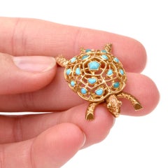 Boucheron Vintage Turtle Turquoise 18 Karat Pin Brooch
