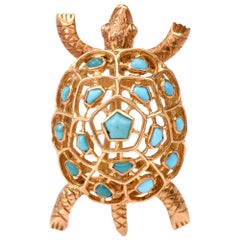 Boucheron Vintage Turtle Turquoise 18 Karat Pin Brooch