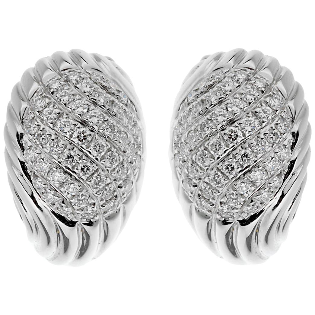 Boucheron Vintage White Gold Diamond Swirl Earrings For Sale