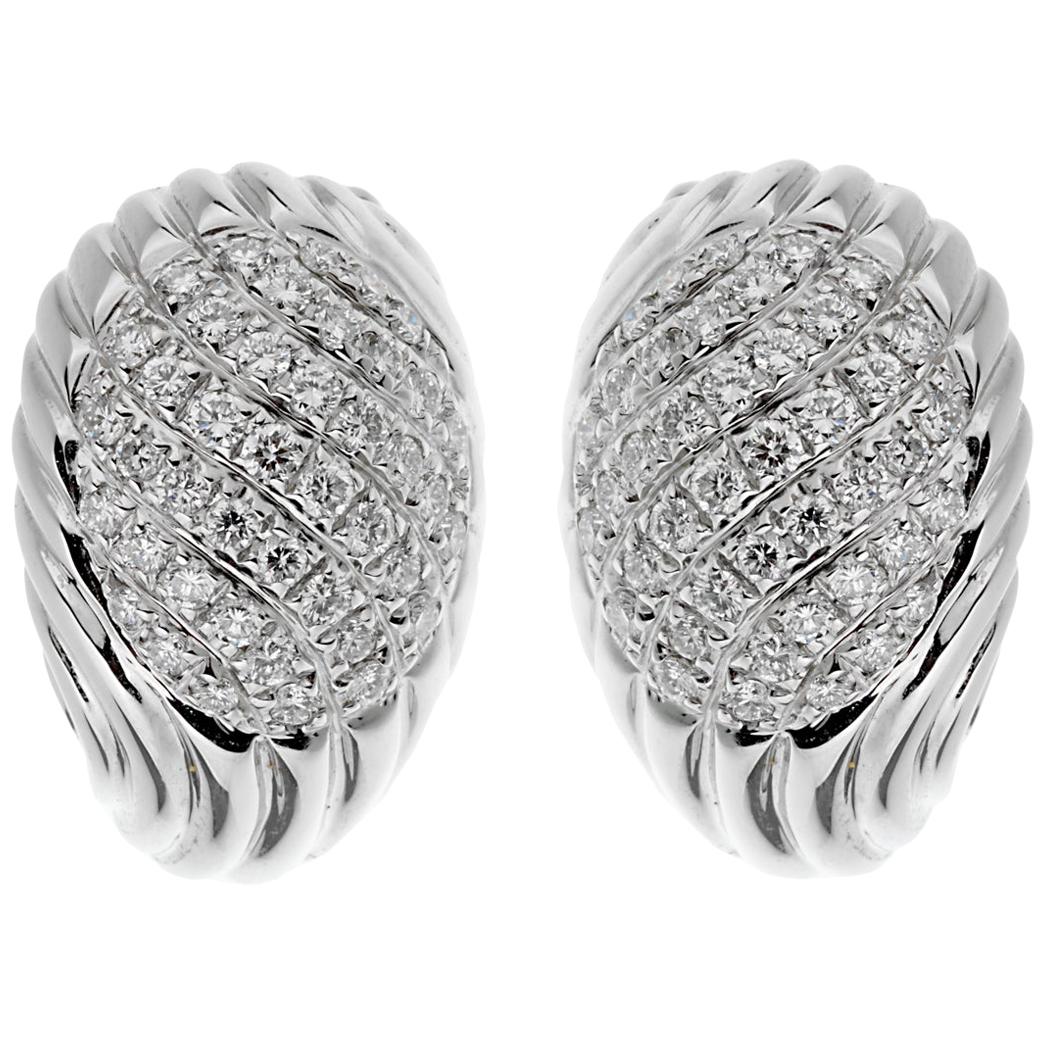 Boucheron Vintage White Gold Diamond Swirl Earrings For Sale