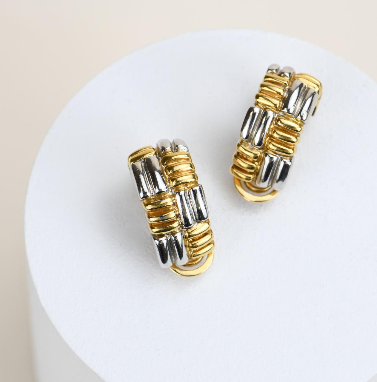 Women's or Men's Boucheron Vintage Yellow and White Gold Clip-on Earrings For Sale