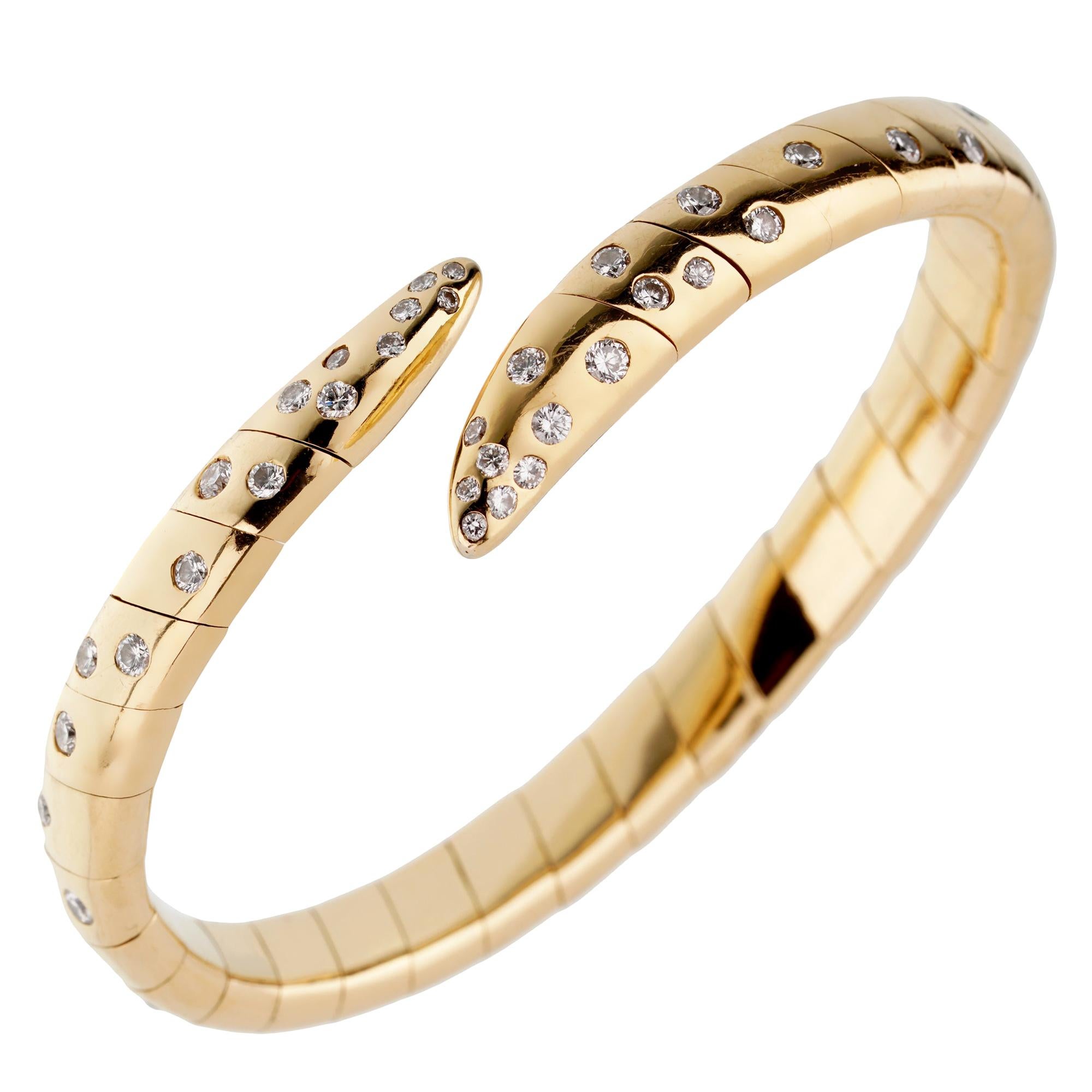 Boucheron Vintage Yellow Gold Diamond Cuff Bangle Bracelet