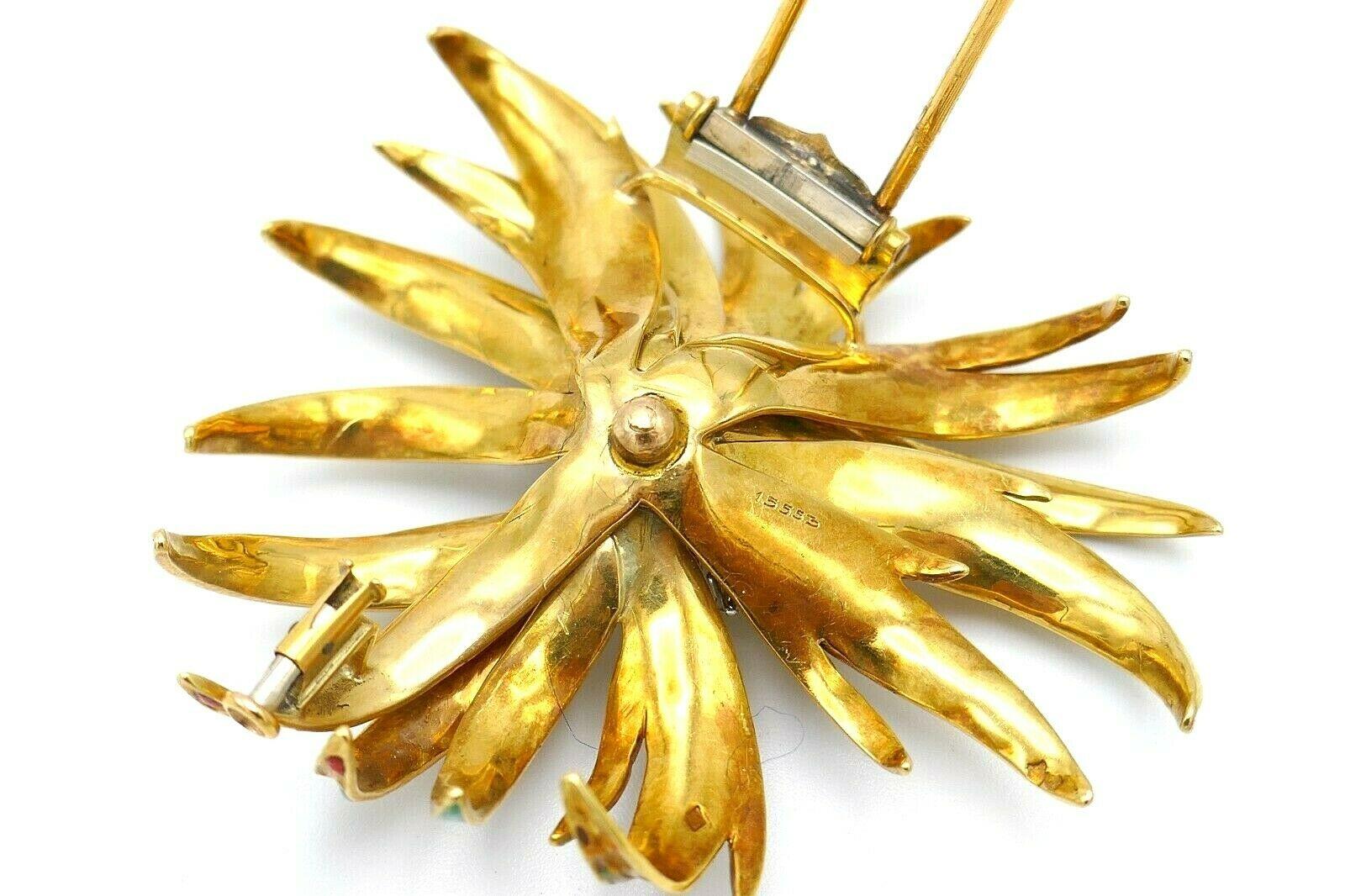 Boucheron Vintage Yellow Gold Diamond Enamel Flower Brooch 1