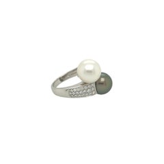 Boucheron White Gold, Diamond, Tahitian Pearl and Pearl Toi Et Moi Ring