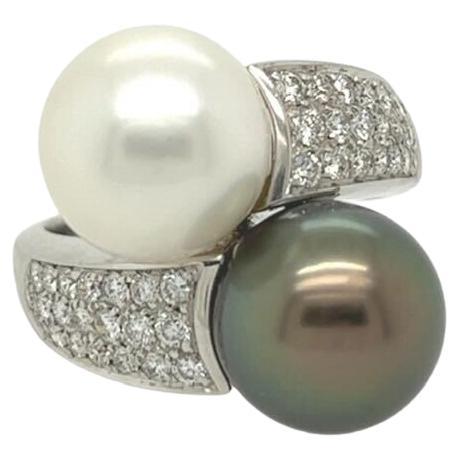 Boucheron White Gold, Diamond, Tahitian Pearl and Pearl Toi Et Moi Ring