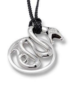 Boucheron white gold trouble large diamond pendant, original black cord