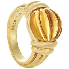 Boucheron Womens 18 Karat Yellow Gold Carved Citrine Ring