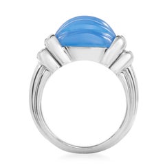 Boucheron Women's 18 Karat White Gold Carved Blue Jade Ring