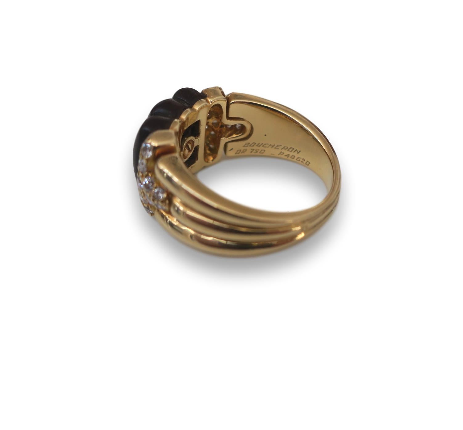 Boucheron Wood Diamond and Gold Ring, 1970s 1
