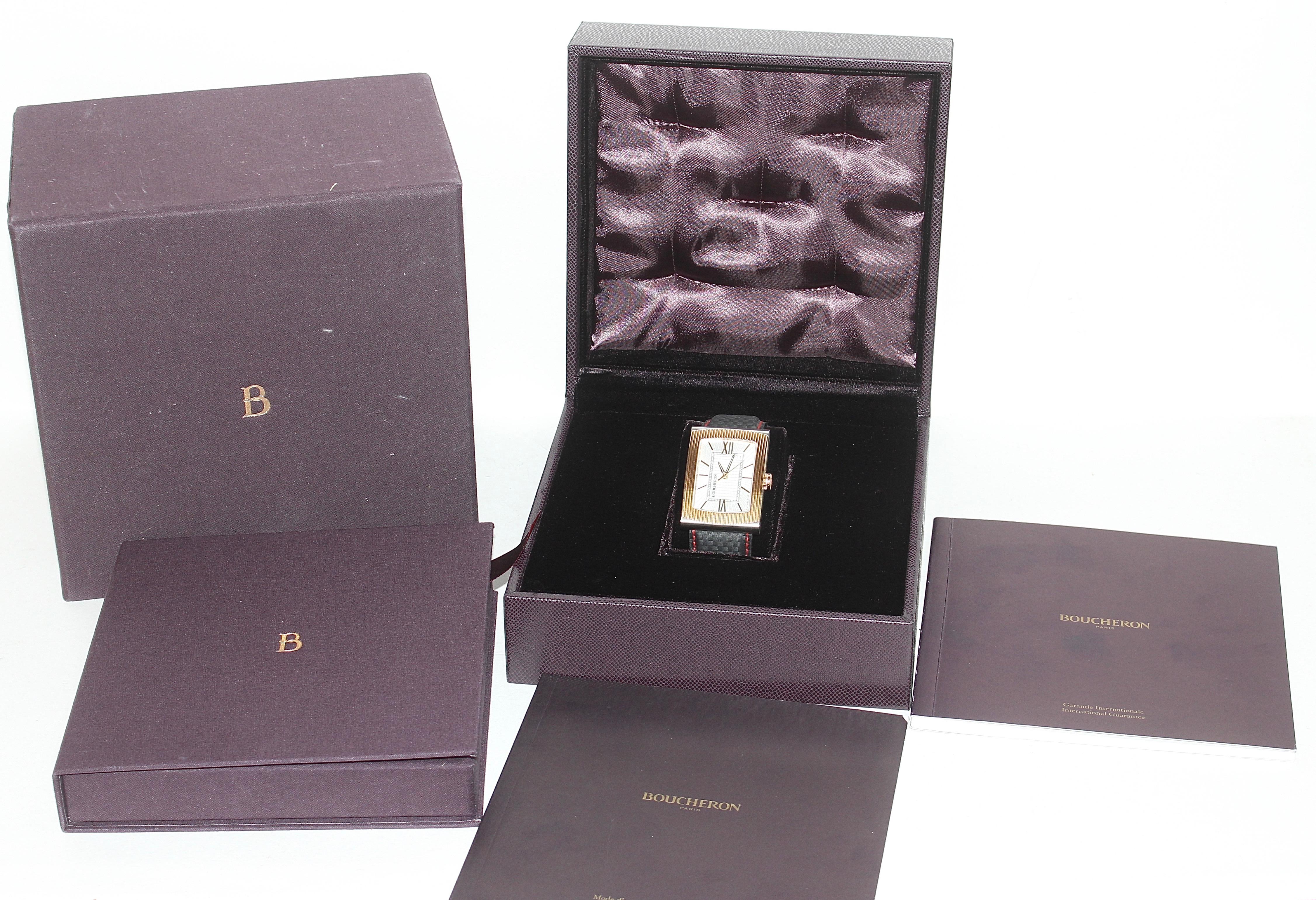 Boucheron XL Automatic Designer Wristwatch, Steel and 18 Karat Rose Gold For Sale 2