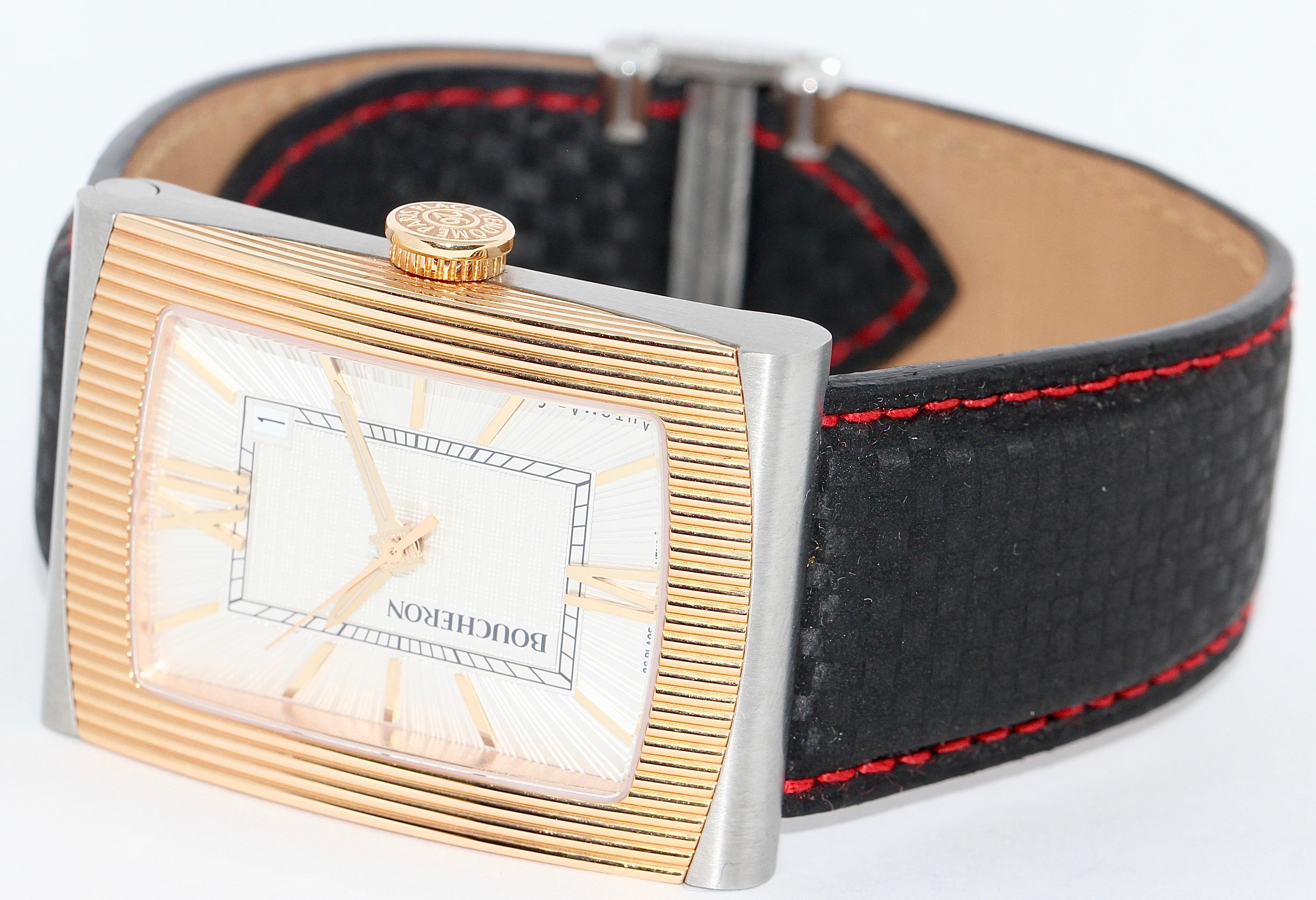 Boucheron Automatic Designer Wrist Watch, Steel and 18 Karat Gold.