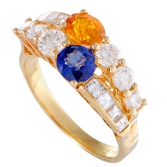 Boucheron Yellow and Blue Sapphire, Diamond and Yellow Gold Band Ring