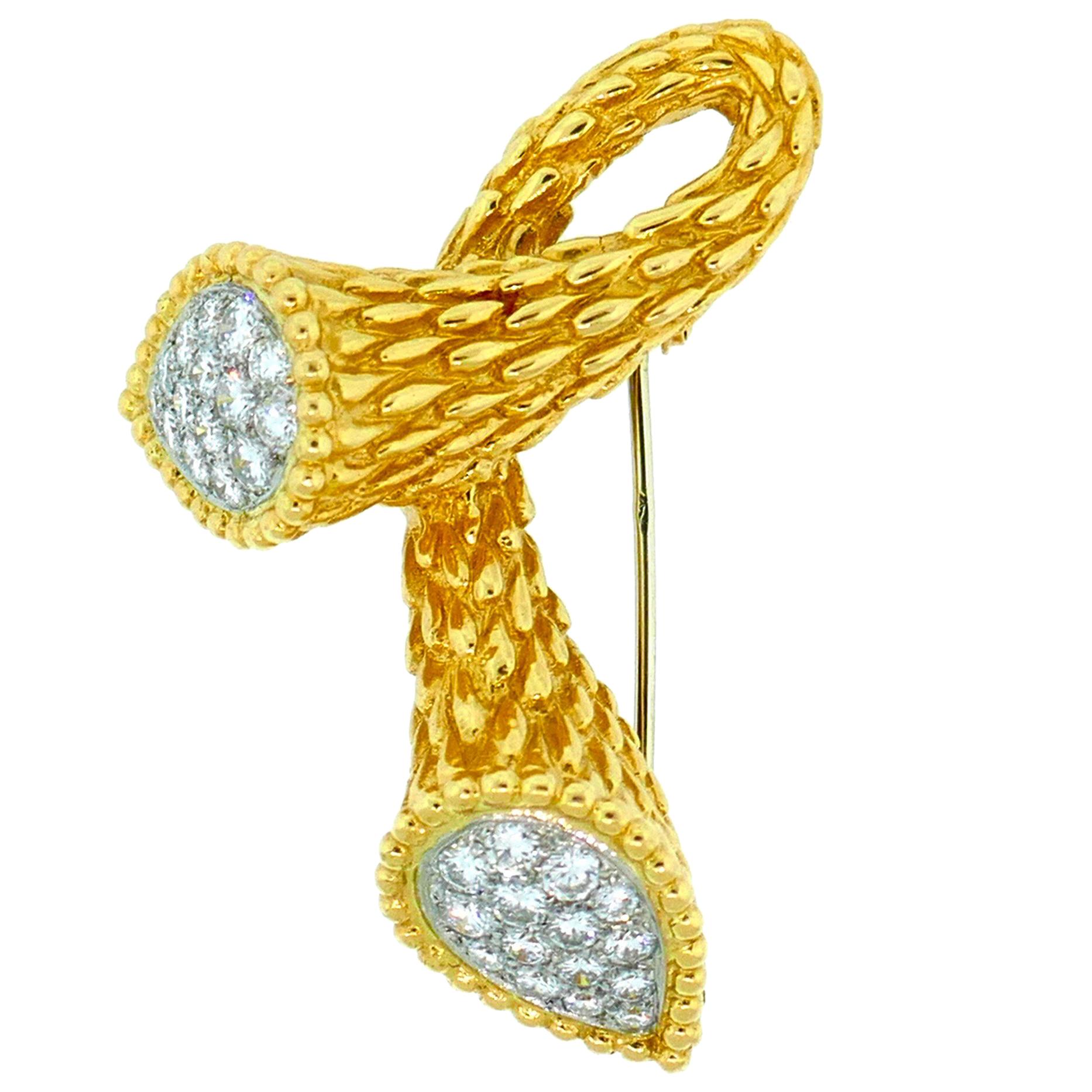 Boucheron Yellow Gold and Diamond Serpent Bohème Toi et Moi Brooch