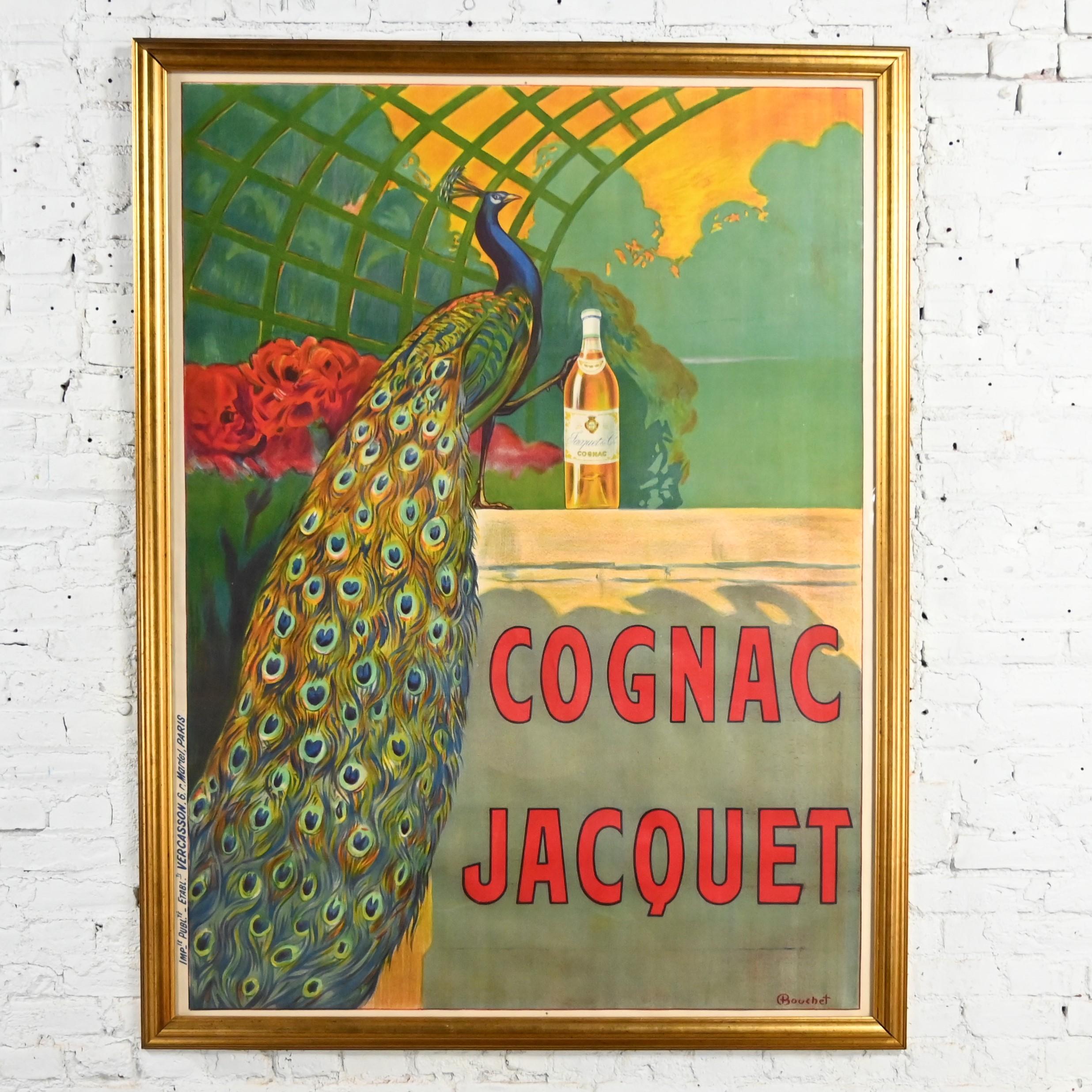 20th Century Bouchet Antique Art Deco Art Nuovo Cognac Jacquet Advertising Peacock Poster