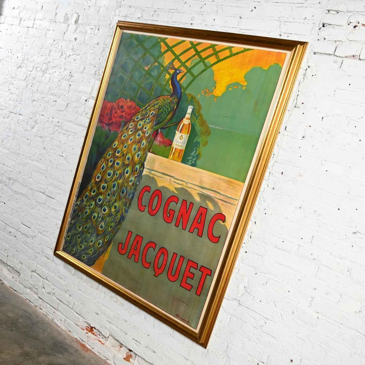 Bouchet Antique Art Deco Art Nuovo Cognac Jacquet Advertising Peacock Poster In Good Condition In Topeka, KS