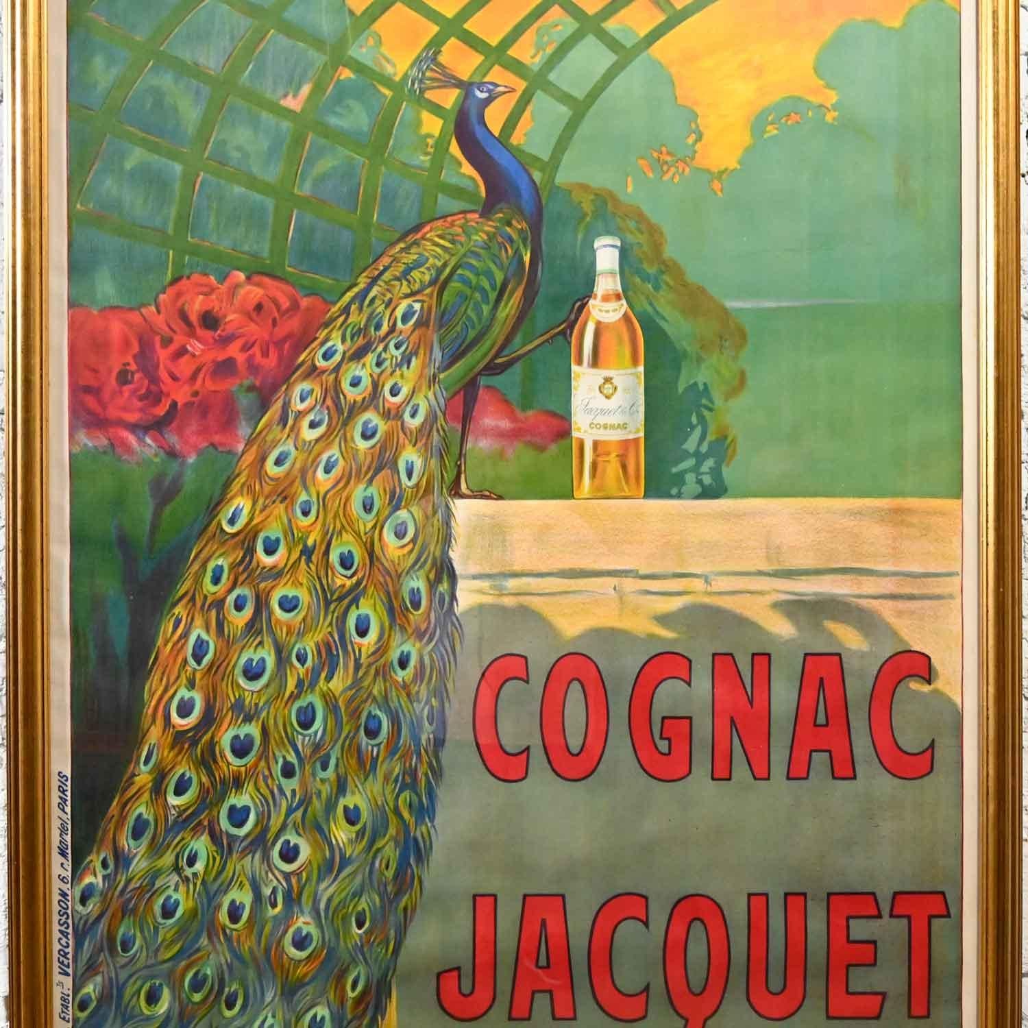 Bouchet Antique Art Deco Art Nuovo Cognac Jacquet Advertising Peacock Poster 1
