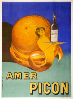 Antique Amer Picon Poster 1910 by Bouchet Woman with Orange Peel