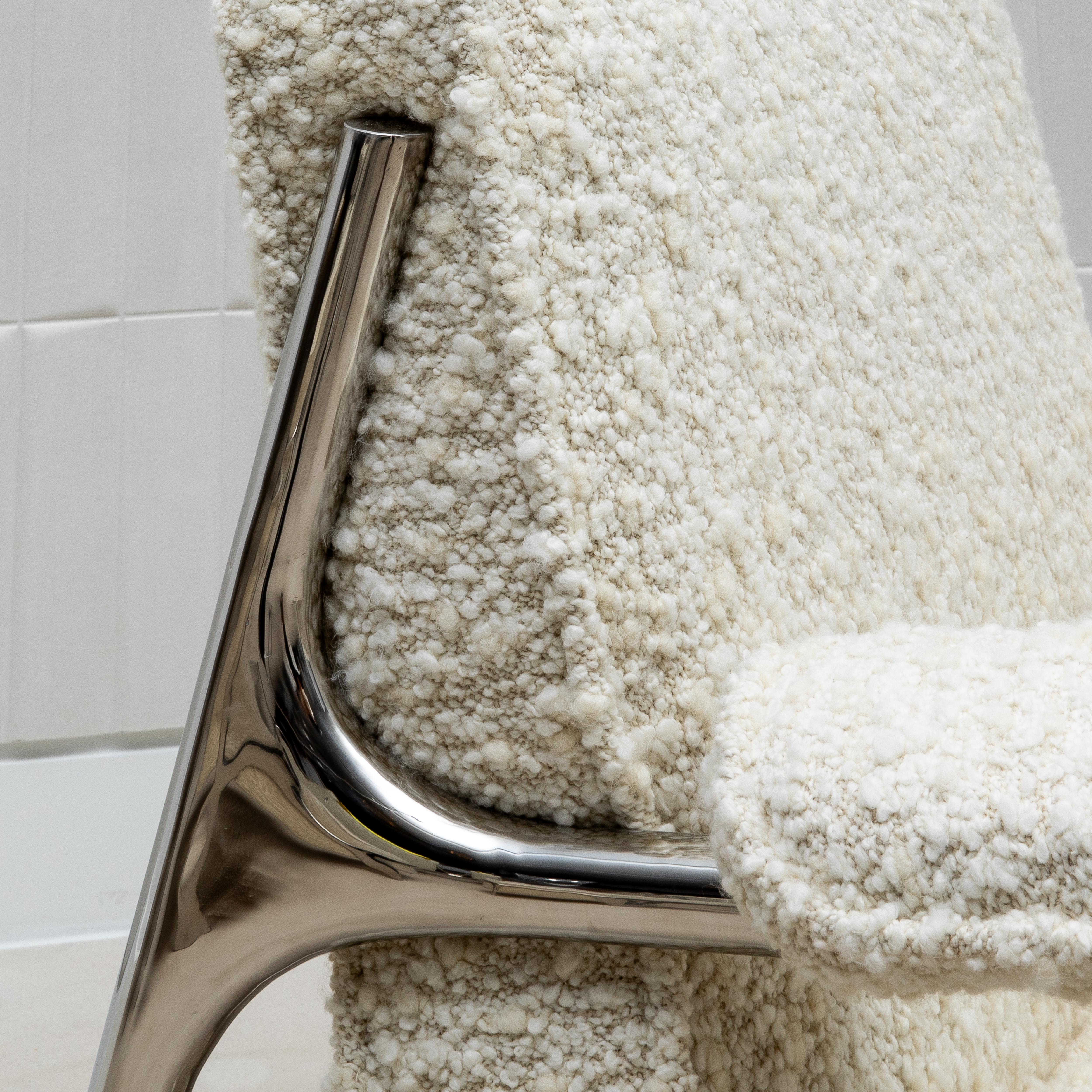 Bouclé Armchair with Polished Steel Accents by R&Y Augousti For Sale 2