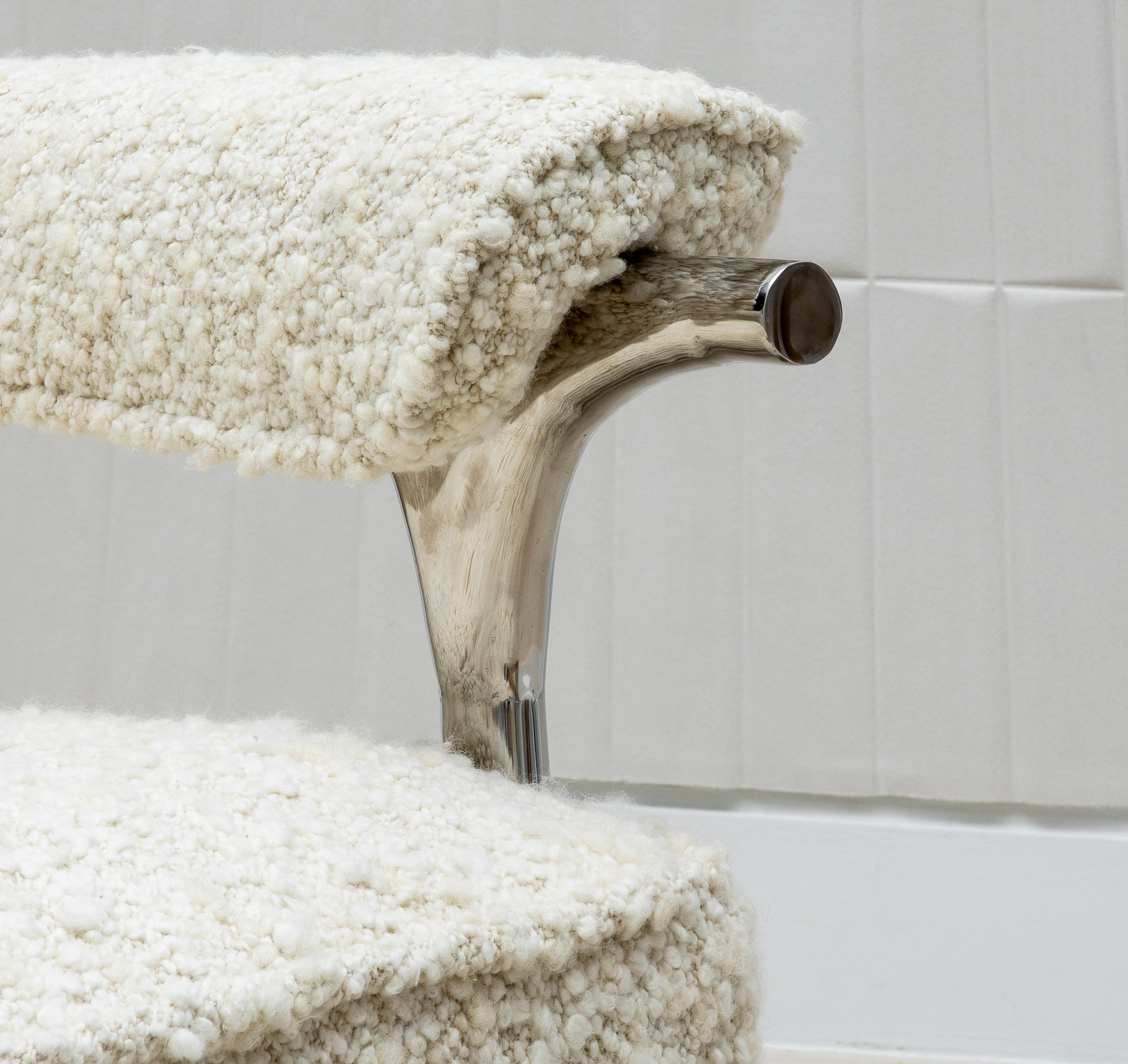 Bouclé Armchair with Polished Steel Accents by R&Y Augousti 3