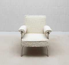 Bouclé Armchair with Polished Steel Accents by R&Y Augousti