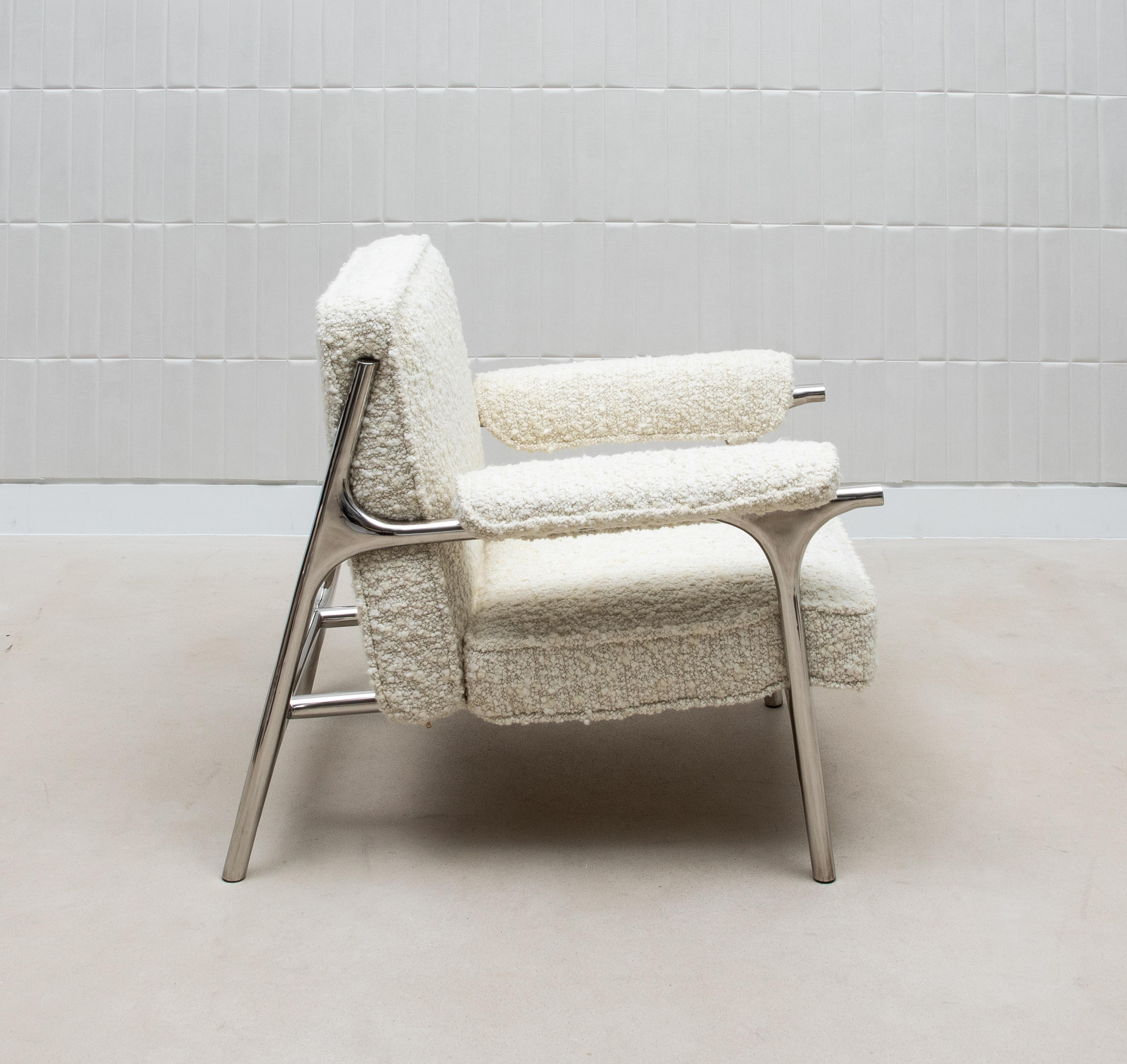 Philippine Bouclé Armchair with Polished Steel Accents by R&Y Augousti