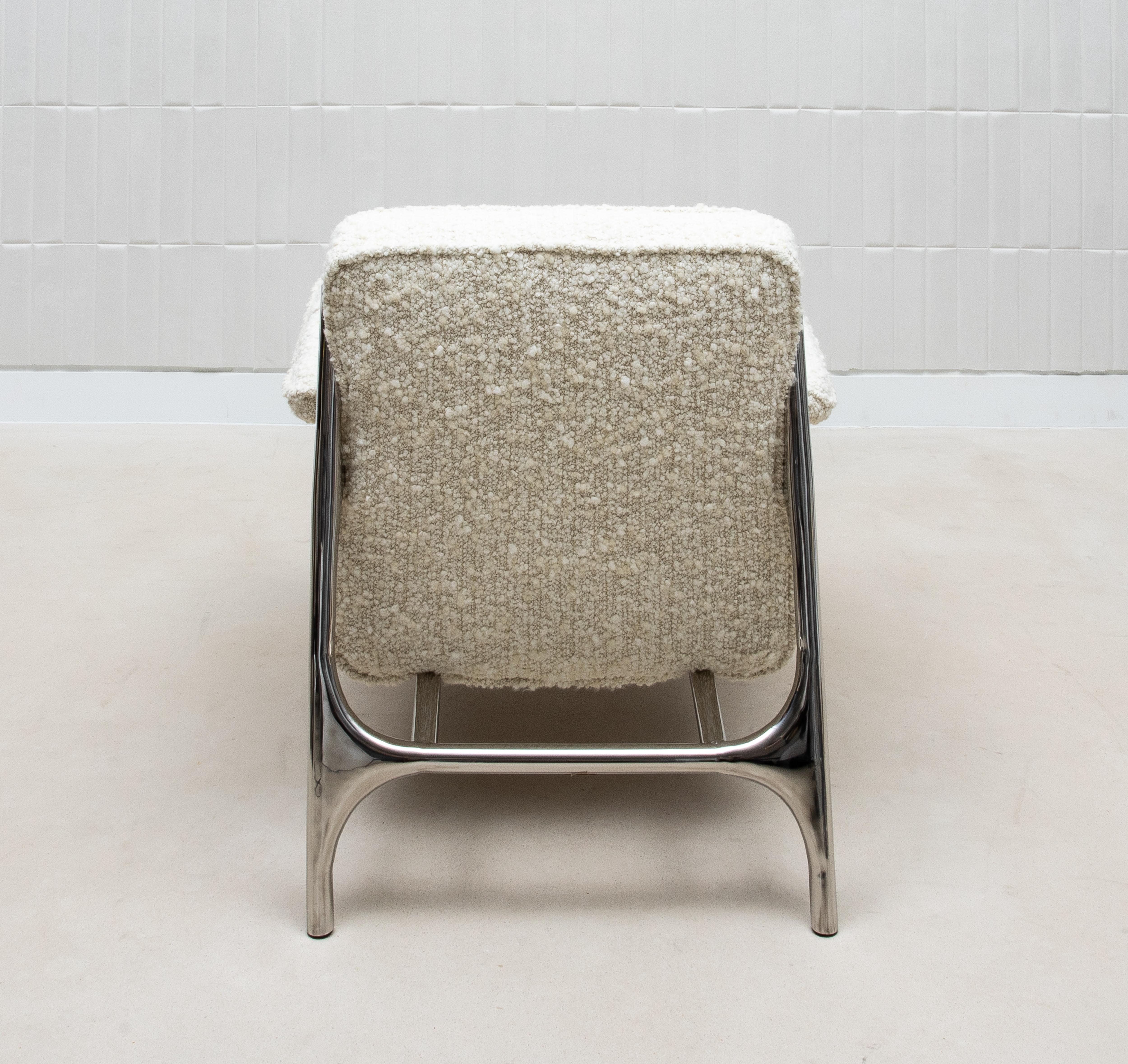 Contemporary Bouclé Armchair with Polished Steel Accents by R&Y Augousti For Sale